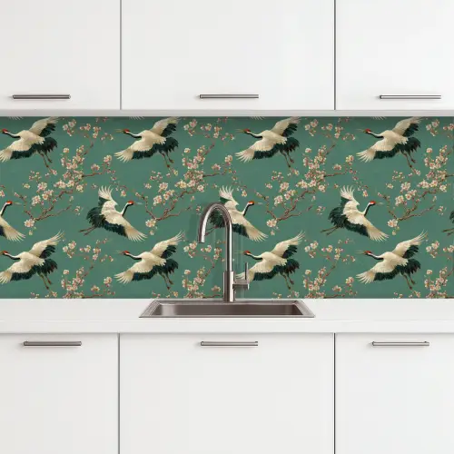 Kersenbloesem - Kraamvogels - Groen keuken achterwand 2 middel 871 -3d