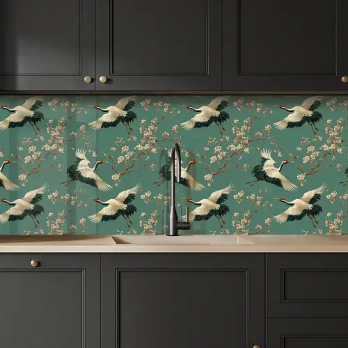 Kersenbloesem - Kraamvogels - Groen keuken achterwand 2 middel 871 -sfeer1