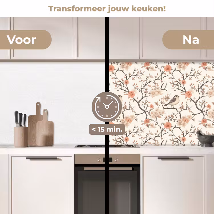 Kersenbloesem - Mus - Roze keuken achterwand 2 middel 871 -voor-na2_NL