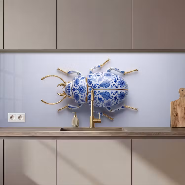 Kever - Delfts - Blauw - Goud keuken achterwand 2 middel zz_3dshopping