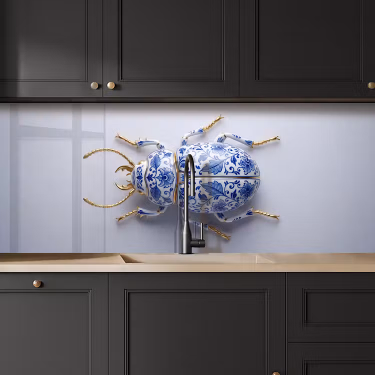 Kever - Delfts - Blauw - Goud keuken achterwand 2 middel -sfeer1
