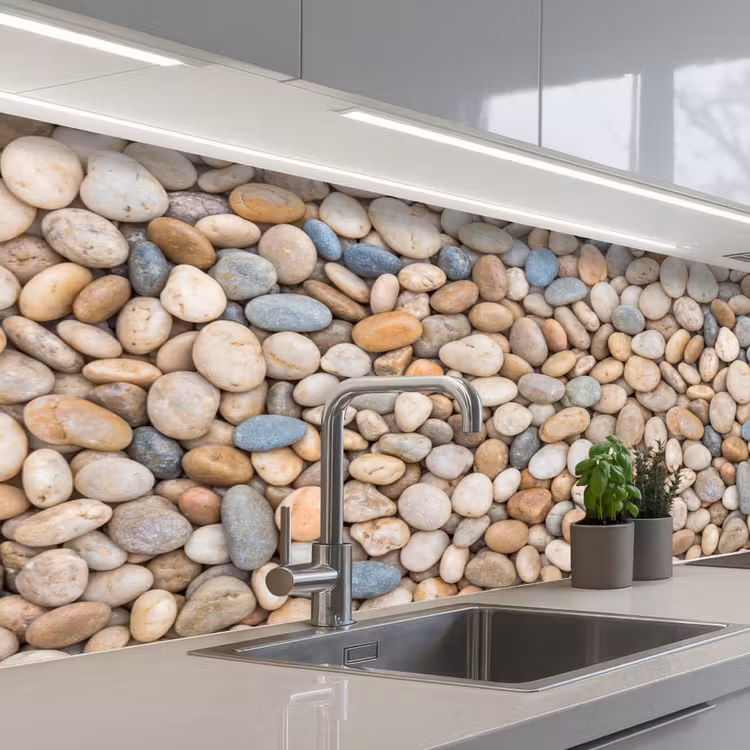 Kiezelstenen - Natuur - Textuur - Beige - Grijs keuken achterwand 2 middel -3d_schuin