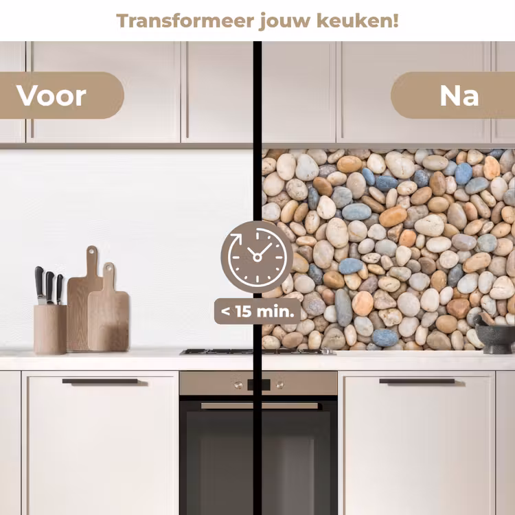 Kiezelstenen - Natuur - Textuur - Beige - Grijs keuken achterwand 2 middel -voor-na2_NL