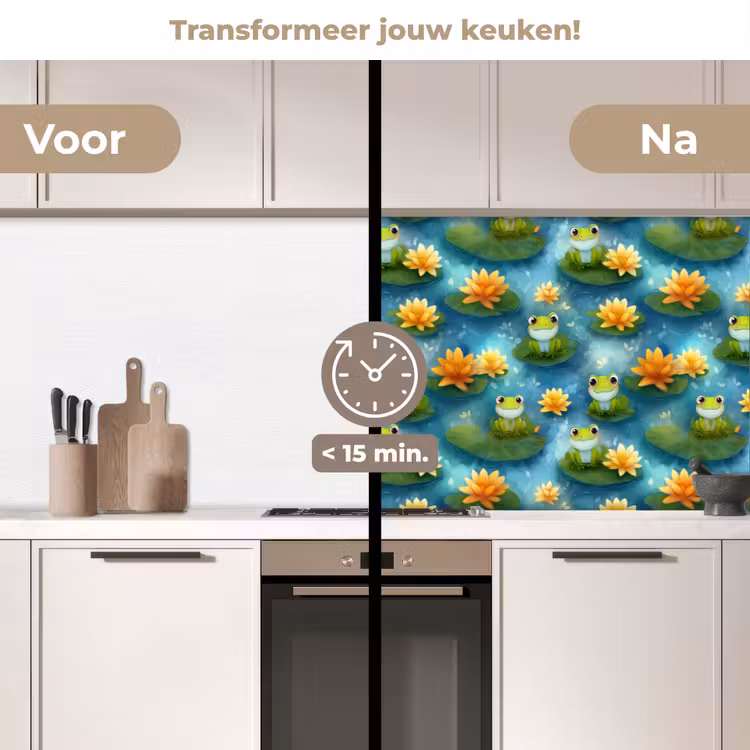 Kikker - Lelies - Groen keuken achterwand 2 middel 871 -voor-na2_NL