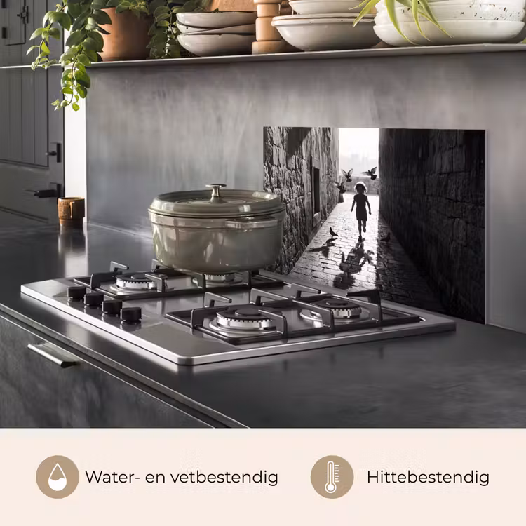 Kind - Vogel - Straat - Zwart-wit - Spelen keuken achterwand spatscherm klein -usp_NL
