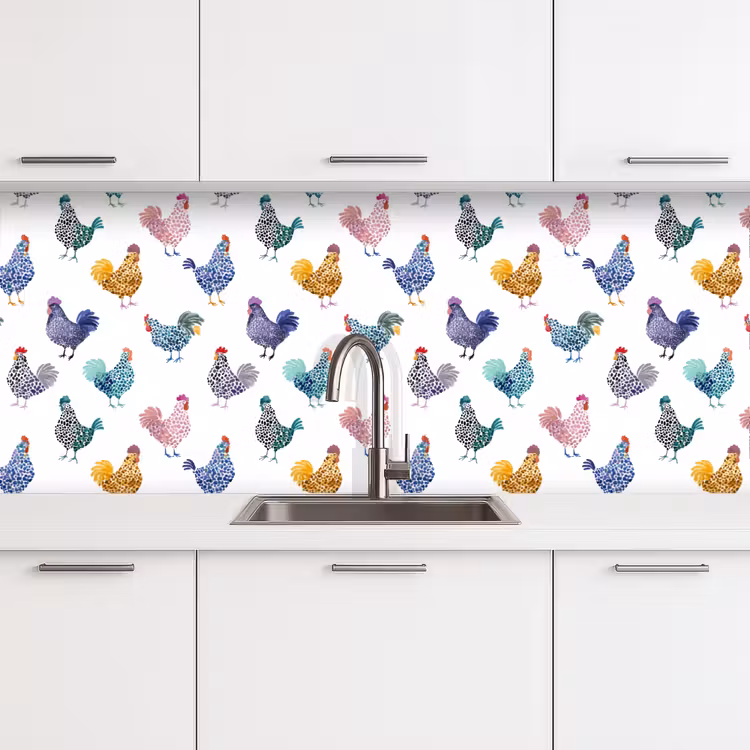 Kippen -Aquarel - Kleurrijk keuken achterwand 2 middel 871 -3d