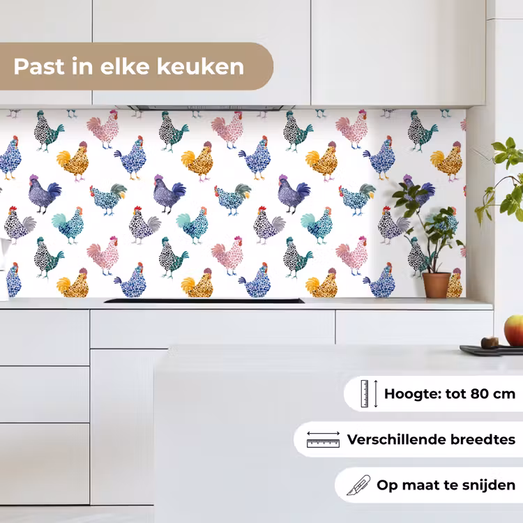 Kippen -Aquarel - Kleurrijk keuken achterwand 2 middel 871 -sfeer4_NL