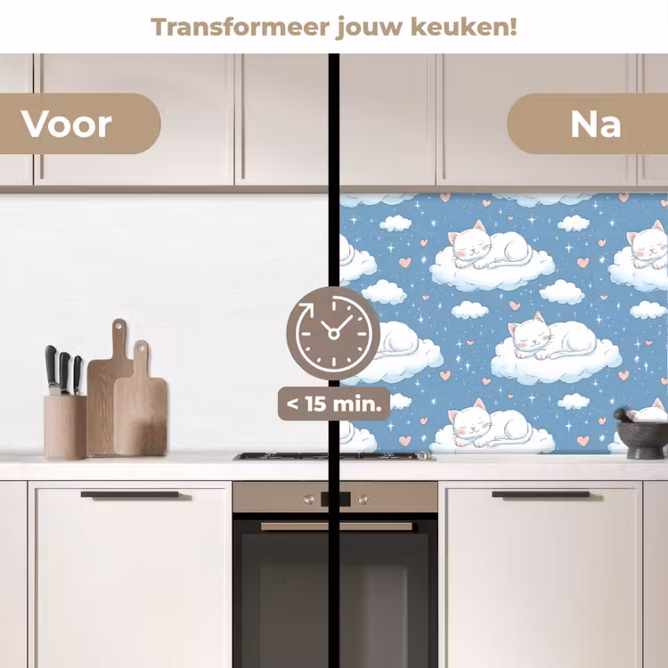 Kitten - Wolken - Blauw keuken achterwand 2 middel 871 -voor-na2_NL