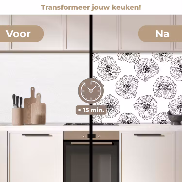 Klaproos - Bloemen - Design keuken achterwand 2 middel 871 -voor-na2_NL