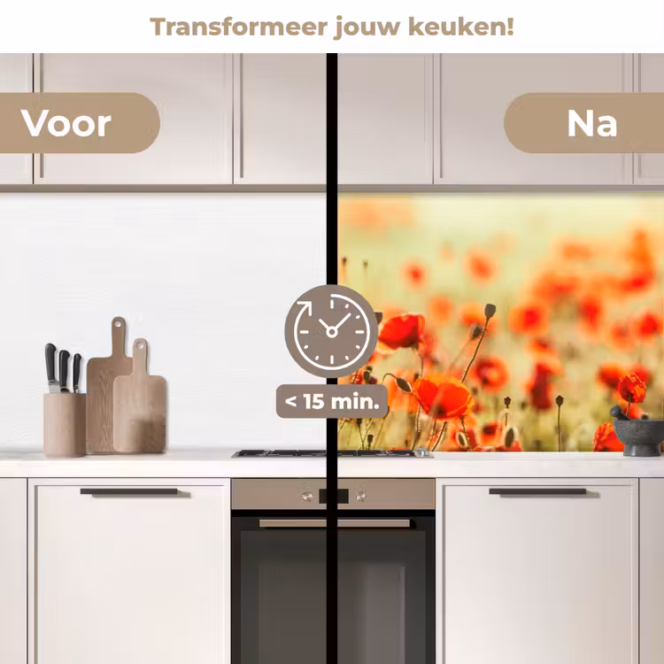 Klaprozen - Bloemen - Rood - Bloemenveld keuken achterwand 2 middel -voor-na2_NL
