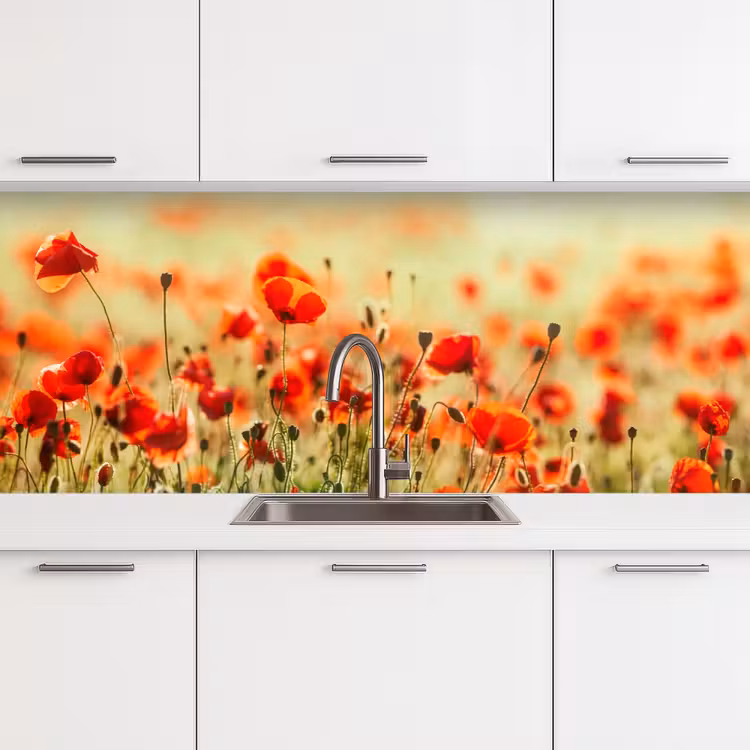 Klaprozen - Bloemen - Rood - Bloemenveld keuken achterwand 2 middel -3d