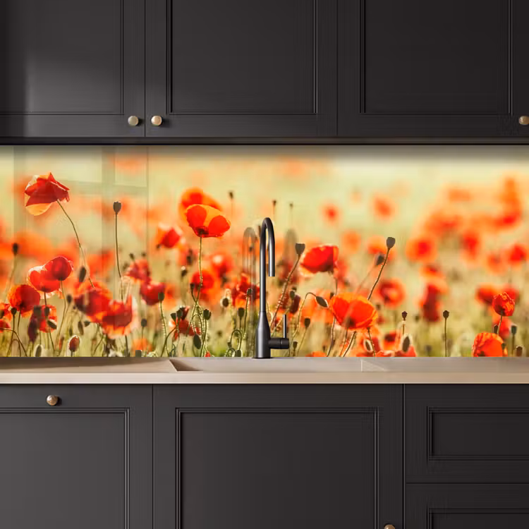 Klaprozen - Bloemen - Rood - Bloemenveld keuken achterwand 2 middel -sfeer1