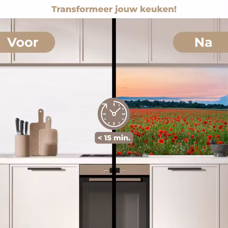 Klaprozen - Landschap - Rood - Bloemen keuken achterwand 2 middel -voor-na2_NL