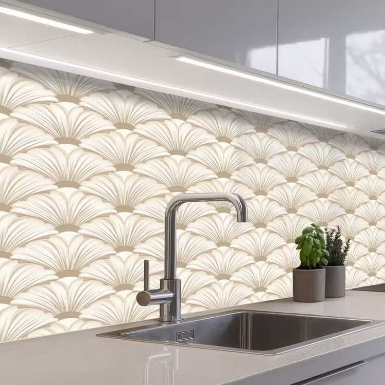 Klassiek - Art - Beige keuken achterwand 2 middel 871 -3d_schuin