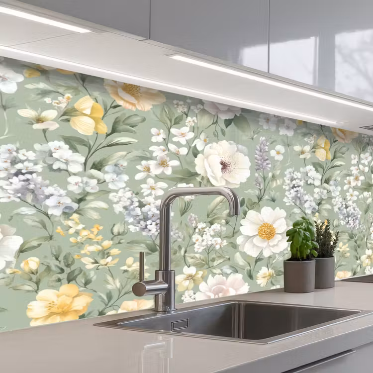 Klassiek - Bloemenpatroon - Kleurrijk keuken achterwand 2 middel 871 -3d_schuin