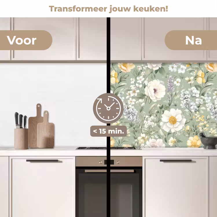 Klassiek - Bloemenpatroon - Kleurrijk keuken achterwand 2 middel 871 -voor-na2_NL