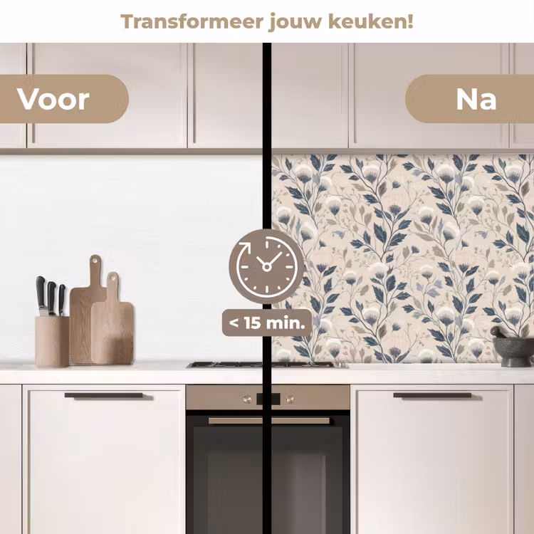 Klassiek - Botanisch - Kleurrijk keuken achterwand 2 middel 871 -voor-na2_NL