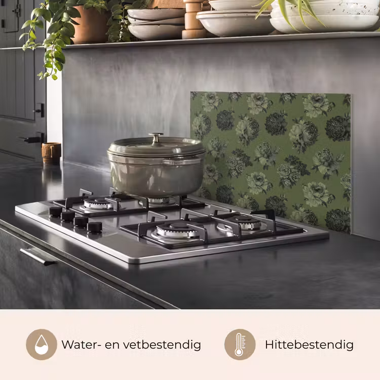 Klassiek - botanisch - olijfgroen - bloemen keuken achterwand spatscherm klein 900 -usp_NL