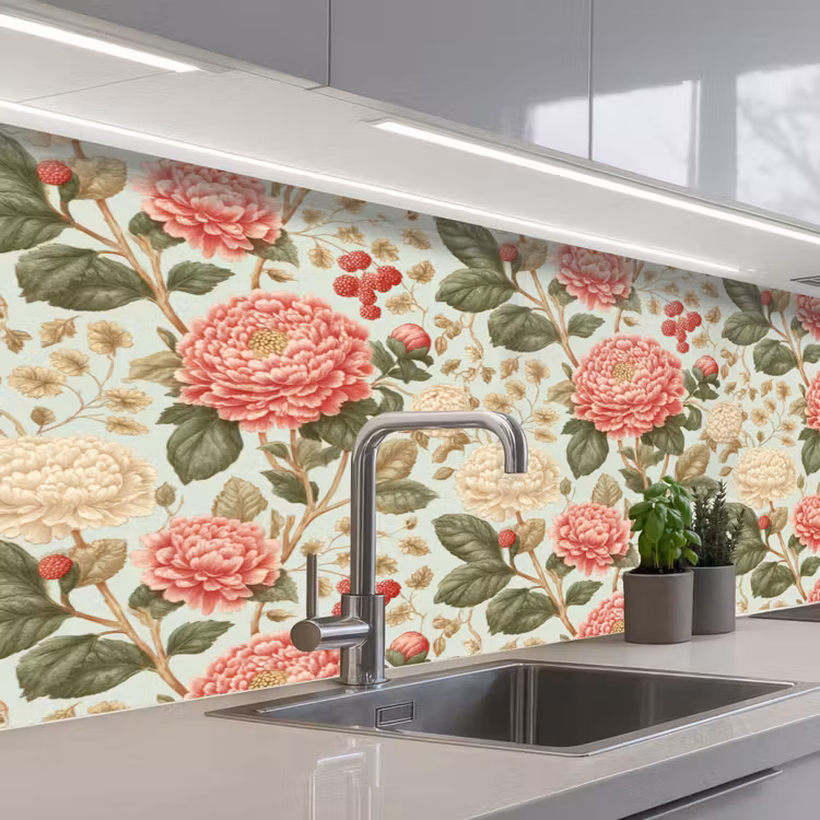 Klassiek - Botanisch - Veelkleurig keuken achterwand 2 middel 871 -3d_schuin