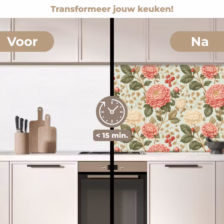 Klassiek - Botanisch - Veelkleurig keuken achterwand 2 middel 871 -voor-na2_NL