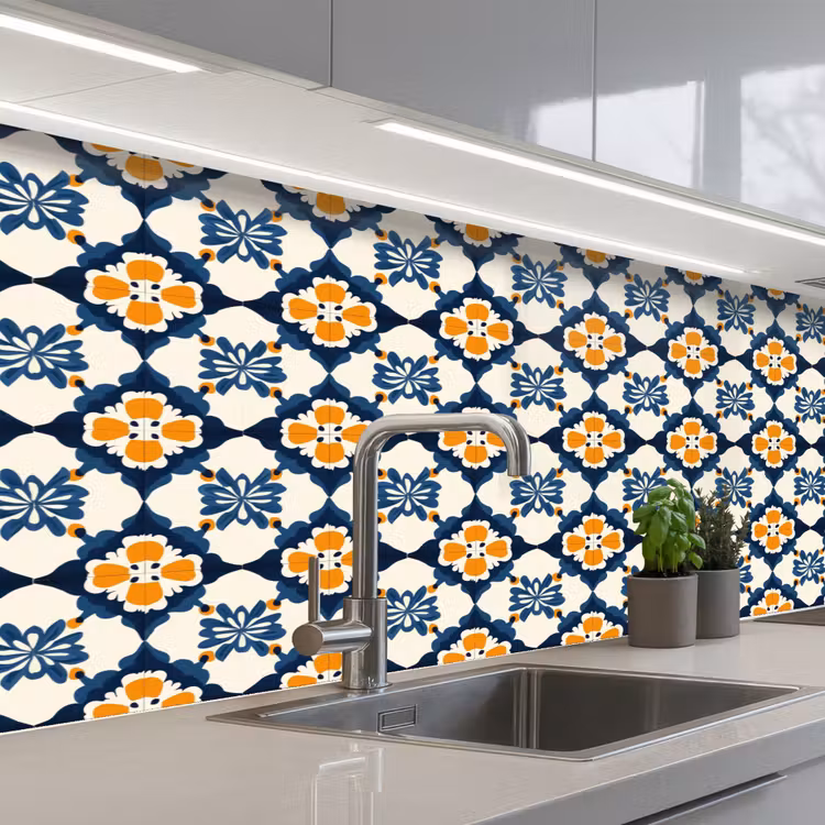 Klassiek - Geometrisch - Blauw keuken achterwand 2 middel 871 -3d_schuin