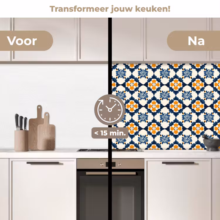 Klassiek - Geometrisch - Blauw keuken achterwand 2 middel 871 -voor-na2_NL