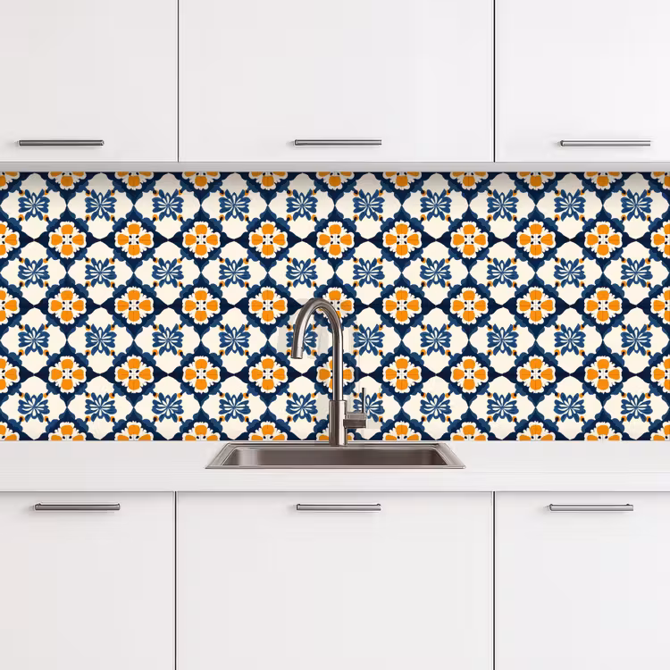 Klassiek - Geometrisch - Blauw keuken achterwand 2 middel 871 -3d