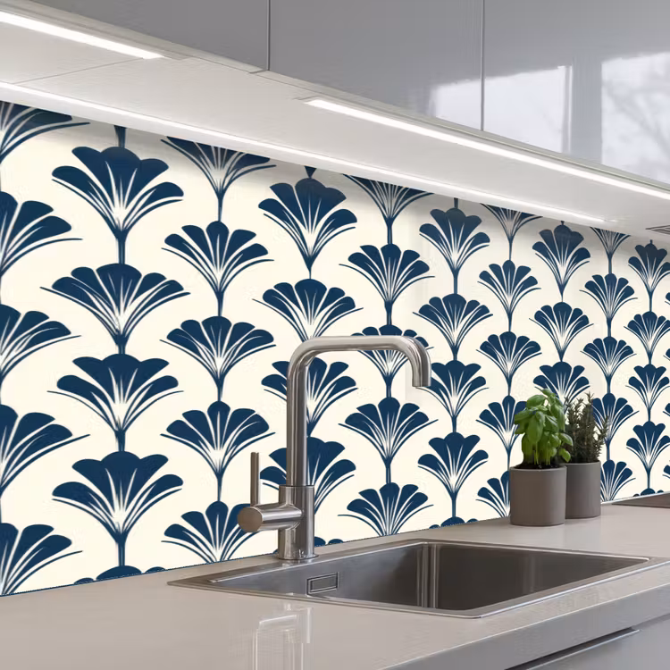 Klassiek - Motief - Blauw keuken achterwand 2 middel 871 -3d_schuin