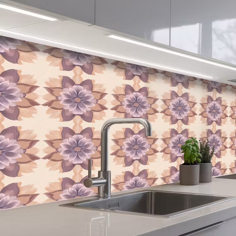 Klassiek - Patroon - Paars keuken achterwand 2 middel 871 -3d_schuin