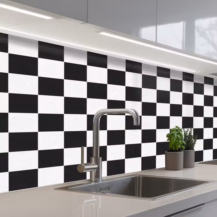 Klassiek - Patroon - Zwart - Wit keuken achterwand 2 middel 871 -3d_schuin