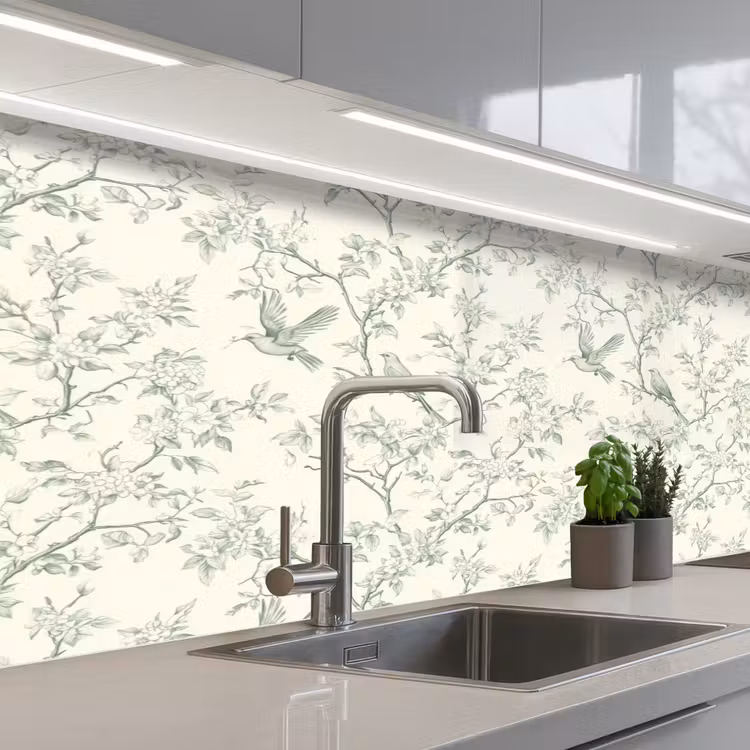 Klassiek - Vogels - Groen keuken achterwand 2 middel 871 -3d_schuin