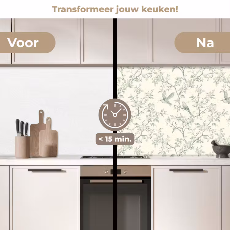 Klassiek - Vogels - Groen keuken achterwand 2 middel 871 -voor-na2_NL