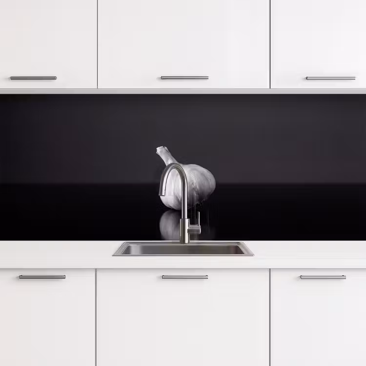 Knoflook - Zwart - Wit keuken achterwand 2 middel -3d