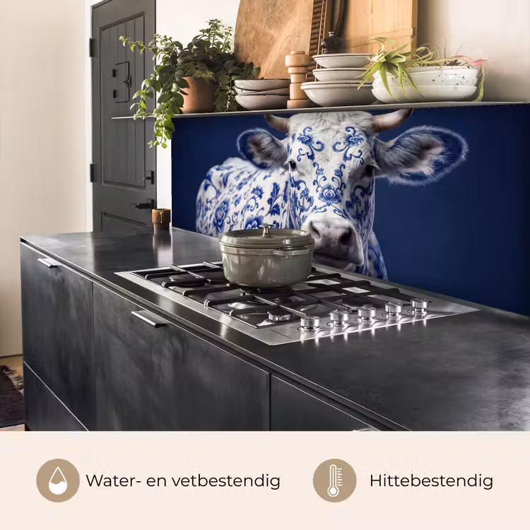 Koe - Delfts - Blauw - Artistiek keuken achterwand 2 middel -usp_NL