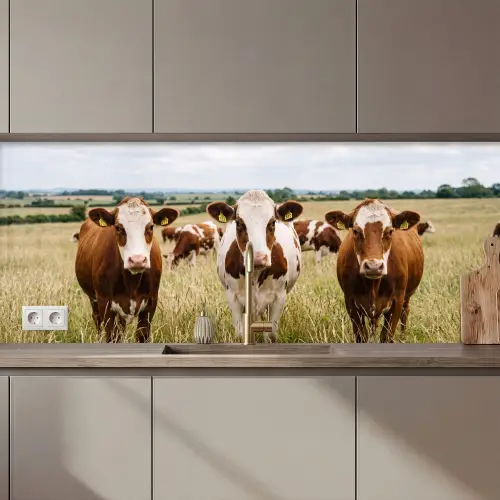 Keuken achterwand - Koeien - Portret - Weide - Boerderij - Nieuwsgierig