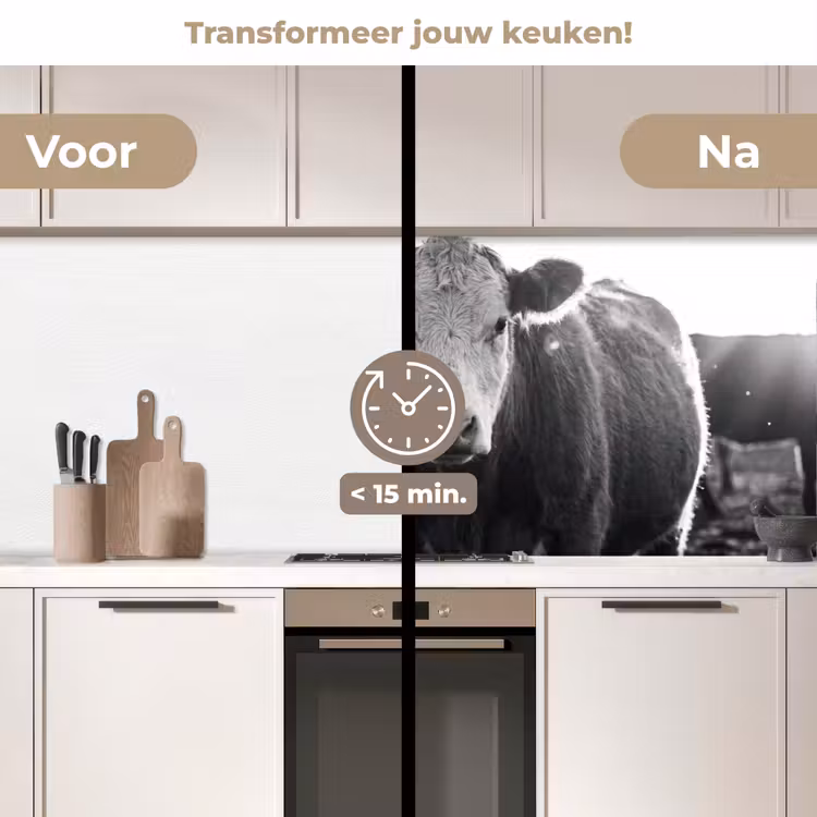 Koeien - Zwart - Wit keuken achterwand 2 middel -voor-na2_NL