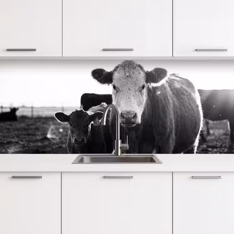 Koeien - Zwart - Wit keuken achterwand 2 middel -3d