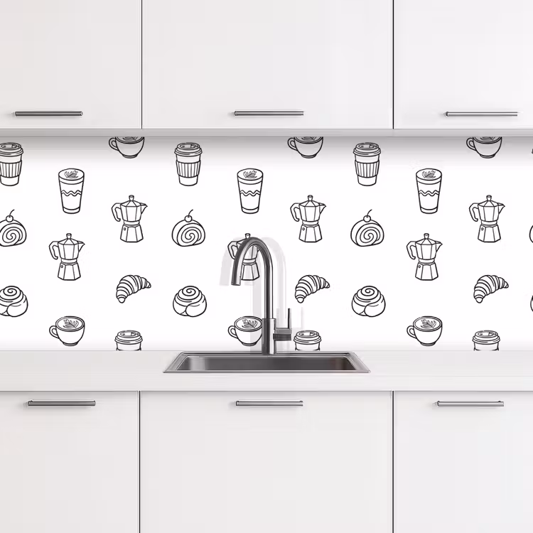 Koffie - Broodjes - Zwart - Wit keuken achterwand 2 middel -3d