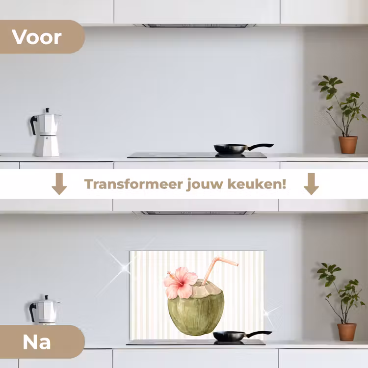 Kokosnoot - Drank - Tropisch - Illustratie - Zomer keuken achterwand spatscherm klein -voor_na_NL
