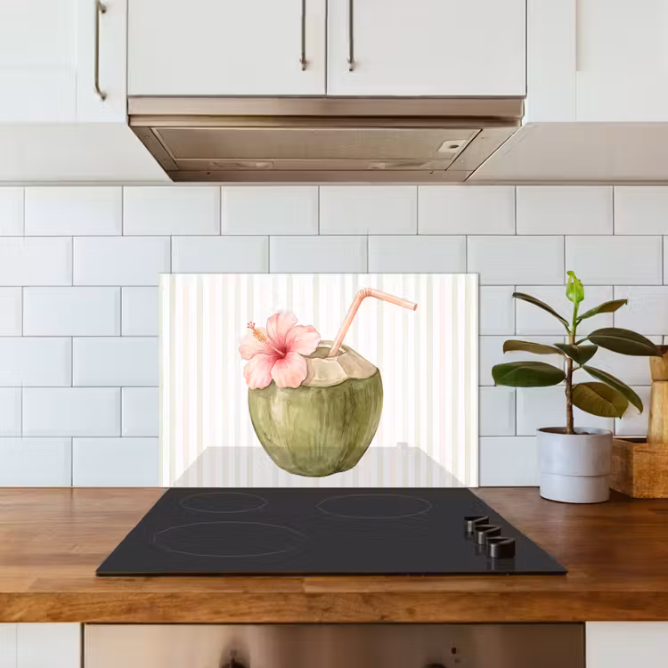 Kokosnoot - Drank - Tropisch - Illustratie - Zomer keuken achterwand spatscherm klein -sfeer2