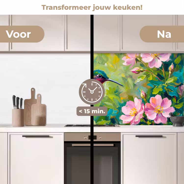 Kolibrie - Bloemen - Natuur - Kleurrijk keuken achterwand 2 middel -voor-na2_NL