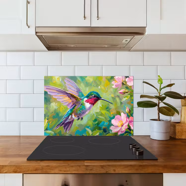 Kolibrie - Bloemen - Natuur - Kleurrijk keuken achterwand 2 middel -sfeer1