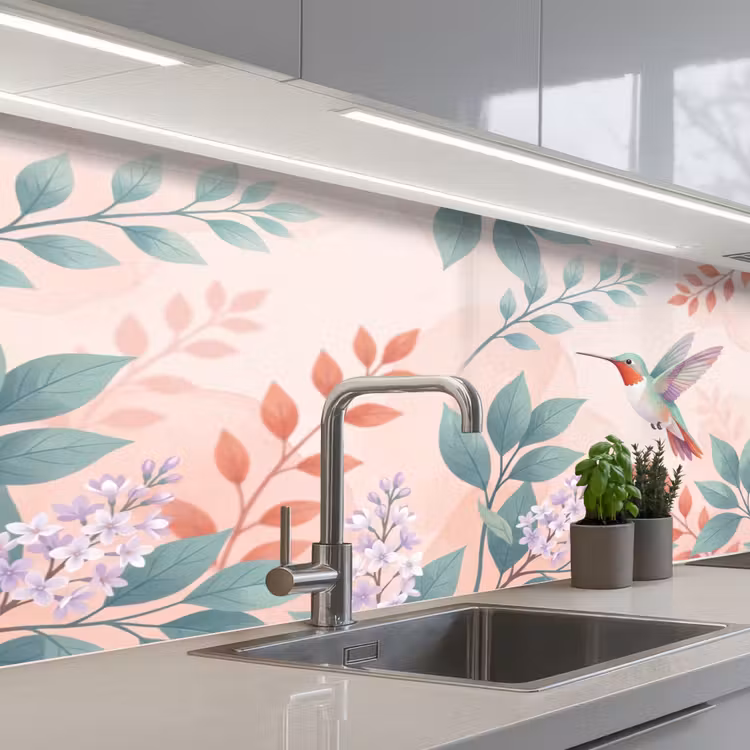 Kolibrie - Vliegen - Natuur - Illustratie - Kleurrijk keuken achterwand 2 middel -3d_schuin