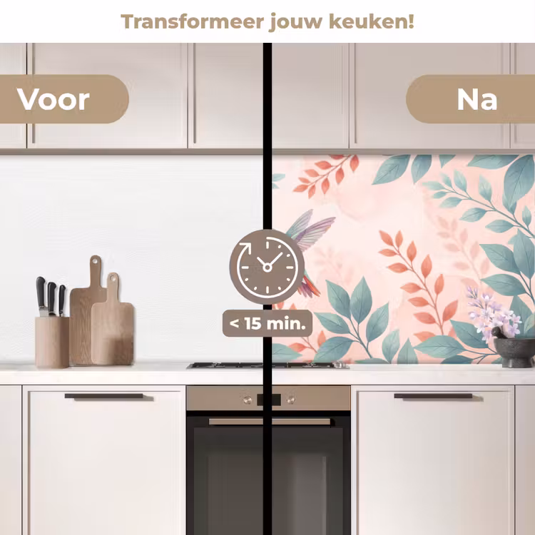 Kolibrie - Vliegen - Natuur - Illustratie - Kleurrijk keuken achterwand 2 middel -voor-na2_NL