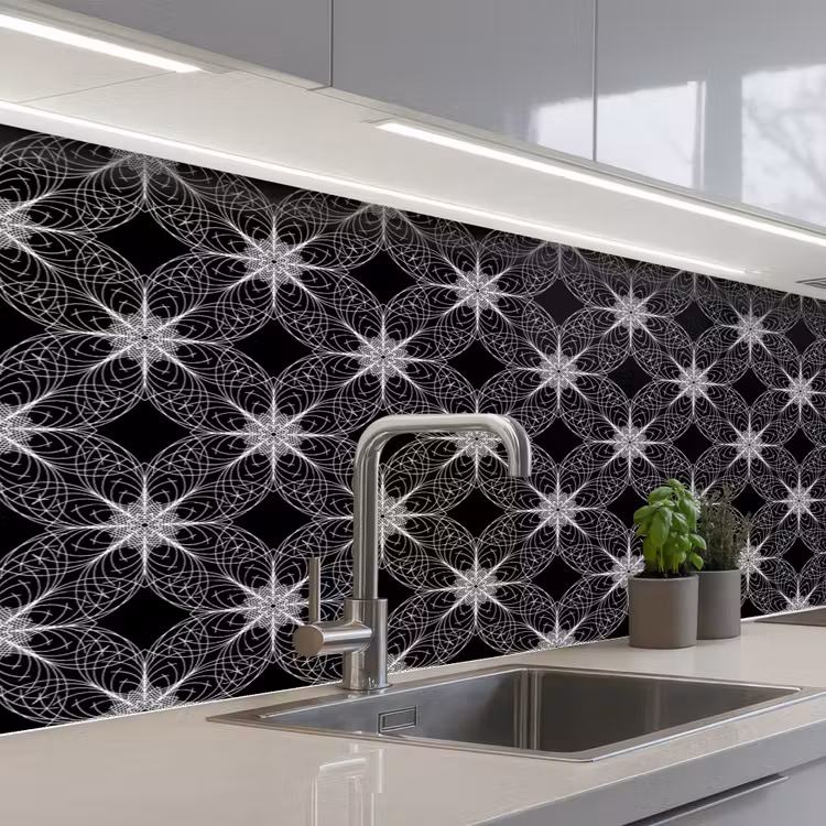 Kompas - Patronen - Zwart Wit keuken achterwand 2 middel 871 -3d_schuin