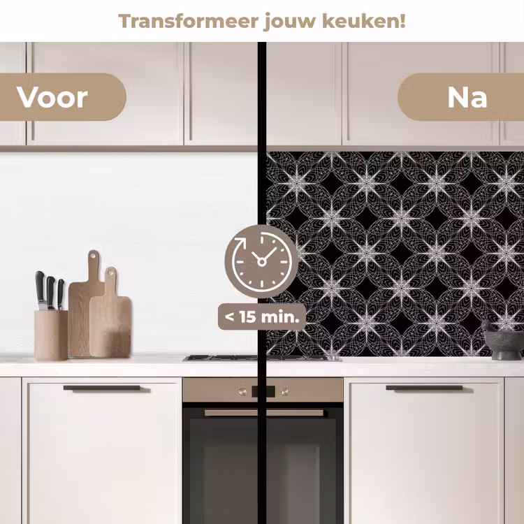 Kompas - Patronen - Zwart Wit keuken achterwand 2 middel 871 -voor-na2_NL