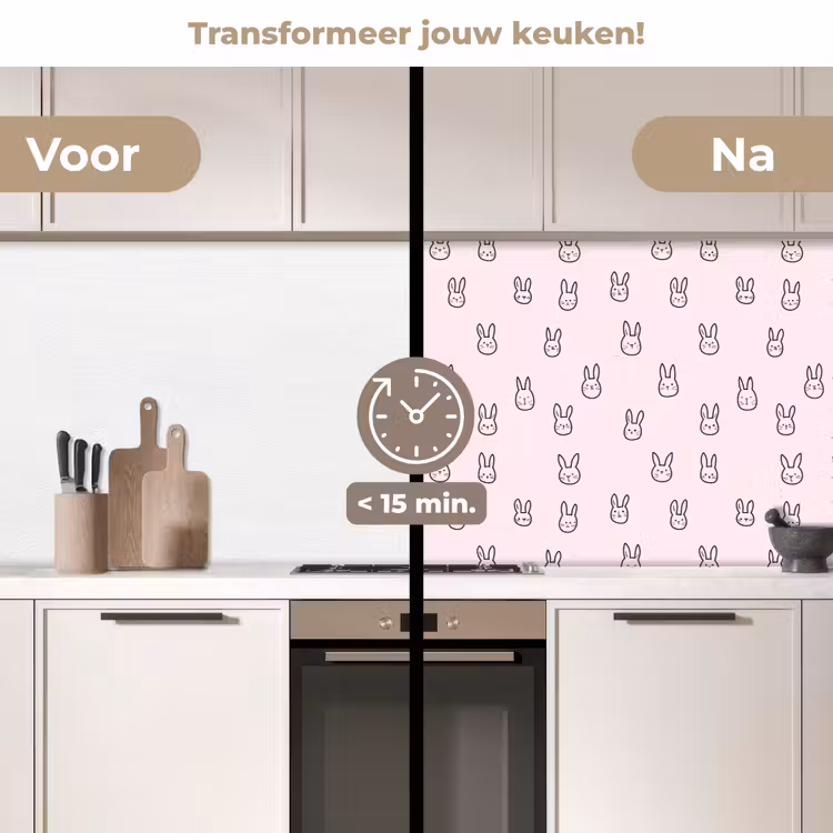Konijnen - Minimalistisch - Roze keuken achterwand 2 middel 871 -voor-na2_NL
