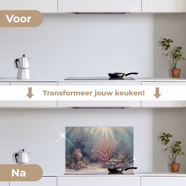Koraal - Onderwater - Natuur - Roze keuken achterwand spatscherm klein -voor_na_NL