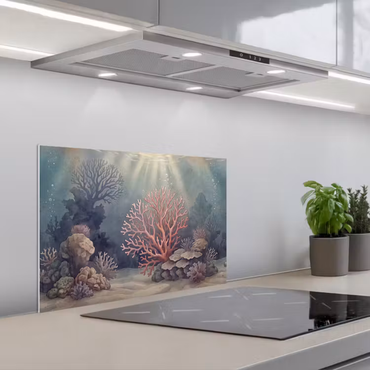 Koraal - Onderwater - Natuur - Roze keuken achterwand spatscherm klein -3d_schuin