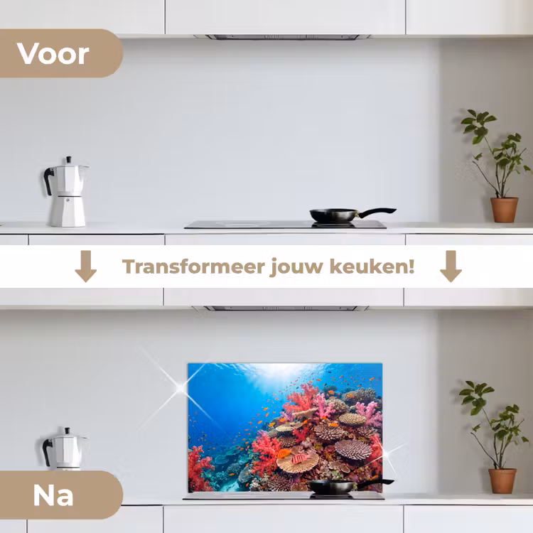 Koraalrif - Vissen - Onderwater - Tropisch - Rood keuken achterwand spatscherm klein -voor_na_NL